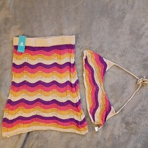 Cupshe Wavy Striped Knit Top in Purple, Pink, Yellow & Cream
